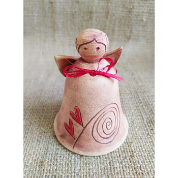 Vánoční dekorace keramický zvonek - andílek červený