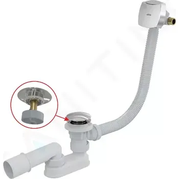 Sifon Alcadrain Vanová odtoková a přepadová souprava s napouštěním, pro silnostěnné vany, délka 1000 mm, Click-Clack, chrom, A509CKM-100