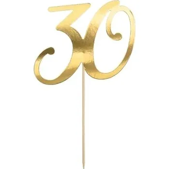 Party dekorace Dekorace na dort - 30 - narozeniny - happy birthday - zlatá - 20,5 cm