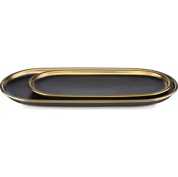 Sklenice Sada 2 ks oválných podnosů LOVIA černá/zlatá