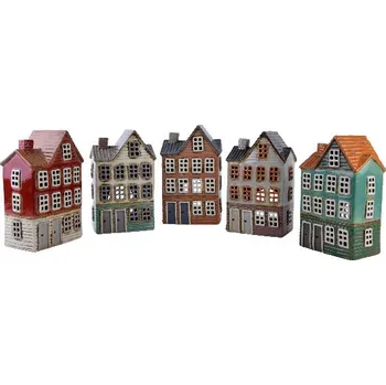 Svícen Ego Dekor Keramický domeček na čajovou svíčku THOR, svícen DOMEČEK NA NÁMĚSTÍ, barva: červená/bílá krém/hnědá/šedá/modrá, svícen DOMEČEK NA NÁMĚSTÍ, barva: 24cm|MyScandi - modrá