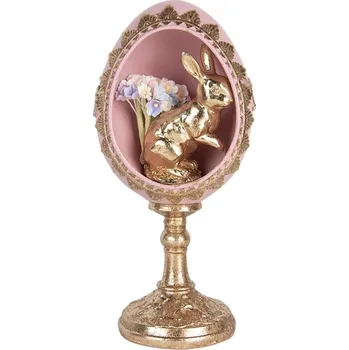 Bytová dekorace Zlato-růžová dekorace králík ve vajíčku na podstavci - 11*10*21 cm