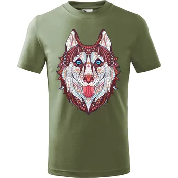 Dětská móda DOBRÝ TRIKO Dětské tričko Hlava vlka Velikost: 134/8 let, Barva: Khaki