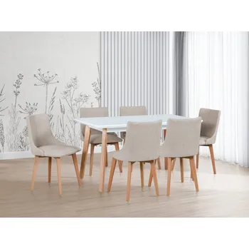 Jídelní set Jídelní sestava DX 38, odstín dřeva (židle + nohy stolu) sonoma, odstín lamina (deska stolu) bílá, potahový materiál látka