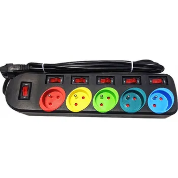 Napájecí kabel ZÁSUVKOVÁ LIŠTA S VYPÍNAČI PRODLUŽOVACÍ KABEL 1,5 M BAREVNÁ do 10 A