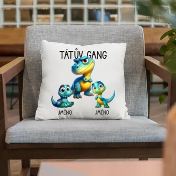 Žertovný předmět Tátův Gang (dinosauři) - dvě děti - polštář s potiskem - personalizovaný produkt