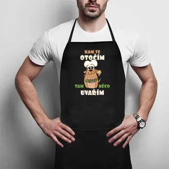 Žertovný předmět Kam se otočím, tam něco uvařím - zástěra s potiskem