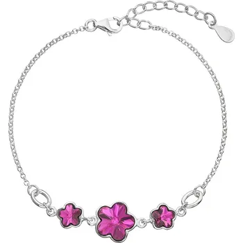 Náramek Stříbrný náramek se Swarovski krystaly růžová kytička 33112.3 fuchsia