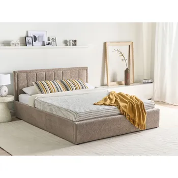 Postel Postel s úložným prostorem čalouněná taupe buklé 160 x 200 cm s čelem moderní styl ložnice Beliani