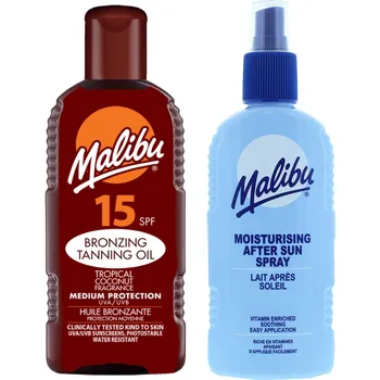 Přípravek na opalování Malibu Opalovací olej SPF15 200 Ml + Balzám po opalování Ve Spreji 200 Ml