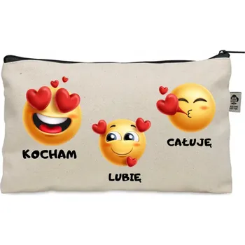 Kosmetická taška Kosmetická taštička penál Bavlna béžová dárek Valentýn Emoji MILUJI KO_005