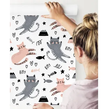 Fototapeta Tapeta pro děti - Roztomilé kočičky - Skandinávský styl F