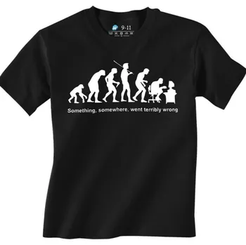 Chlapecké tričko Dětské tričko Evoluce? Někde se muselo něco pořádně pokazit! (Od 3 do 13 let) (Velikost: 7-8, Barva: Černá)