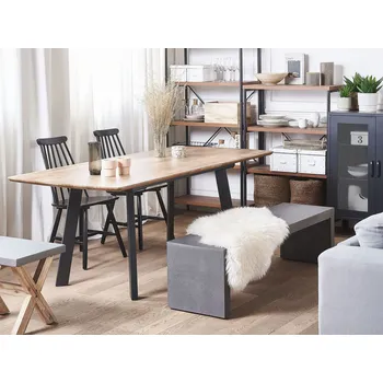 jídelní stůl z tmavého dřeva s černými nohami roykládací 160/200 cm moderní Beliani