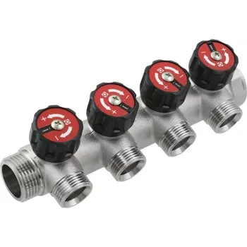 rozdělovač topení Sanitární rozdělovač s regulačními ventily 1" se čtyřmi okruhy 3/4"