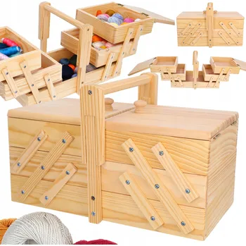 Úložný box Krejčovský organizér na nitě, šicí potřeby, 5 přihrádek, borovice