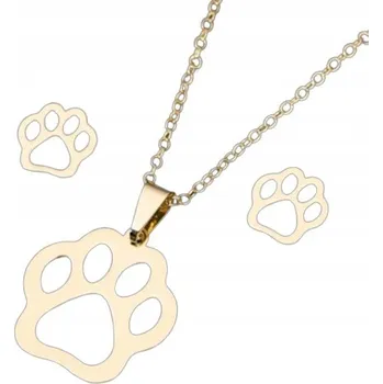 Náušnice Souprava pro dívky - náhrdelník a Náušnice s motivem psí/kočičí tlapky, zlatá barva