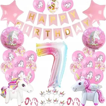 Balónek Sada balónků k 1. narozeninám – růžový jednorožec Unicorn, 25 ks