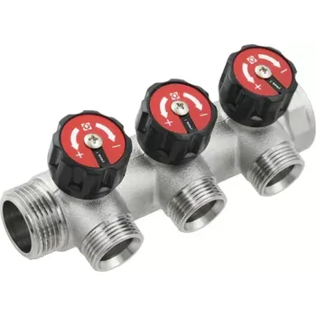 rozdělovač topení Sanitární rozdělovač s regulačními ventily 1" se třemi okruhy 3/4"