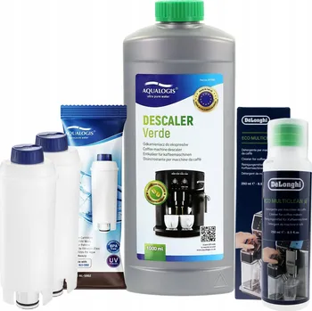 Náhradní díl pro kávovar Sada Delonghi Aqualogis AL-S002 2 ks, Čisticí roztok DELONGHI 250 ml, Odvápňovač Verde 1 l