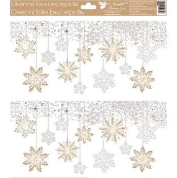 Okenní dekorace Anděl Okenní fólie s glitry vánoční hnědá pruhy 30 x 33,5 cm