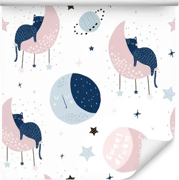 Fototapeta Tapeta do Dětského Pokoje Měsíce KOČKA Hvězdy