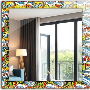 Zrcadlo Moderní čtvercové zrcadlo s potiskem Barevné komiksové bubliny 60x60 cm