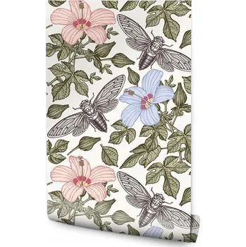 Fototapeta Tapeta do Ložnice KVĚTY Ibišek Skica Listy