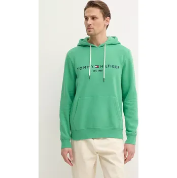 Pánská mikina Mikina Tommy Hilfiger pánská, zelená barva, s kapucí, s aplikací MW0MW11599 76X, vel. M