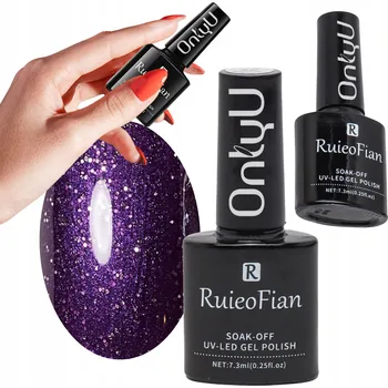 Přípravek na nehty BROKÁTOVÝ FIALOVÝ HYBRIDNÍ LAK NA NEHTY S LESKEM UV/L137