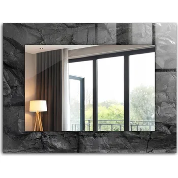Zrcadlo Dekorativní zrcadlo na zeď s potiskem dekoru 80x60 cm Černá skála praskliny