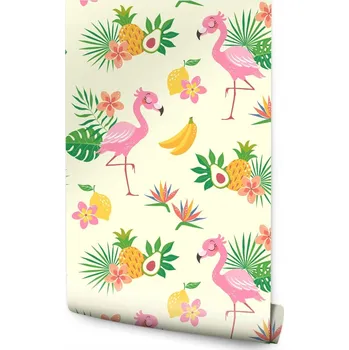 Tapeta Tapeta pro děti - Plameňáci a rostliny /168548241