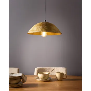 Závěsná lampa žlutý papírmaš ručně vyráběné stínidlo přírodní ekologické Beliani