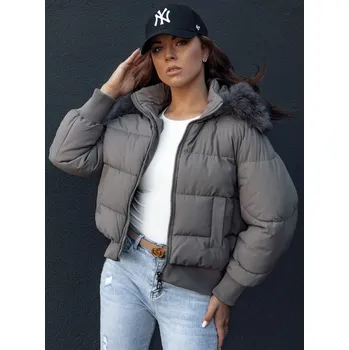 Tmavě šedá dámská zimní prošívaná bunda s kožíškem na kapuci COLDPACK TY4428 Velikost: L