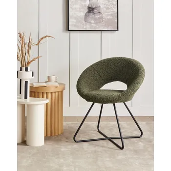 Křeslo Křeslo zelené buklé čalounění prošívané bez područek černý ocelový rám retro design Beliani