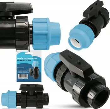 Ventil Kulový Kohout Šroubovací PN16 Spojka Trubková PE 50x1 1/2