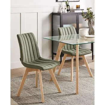 Jídelní židle Sada 2 jídelních židlí zelená polyesterové látkové tmavé dřevěné nohy vertikální prošívání retro styl Beliani