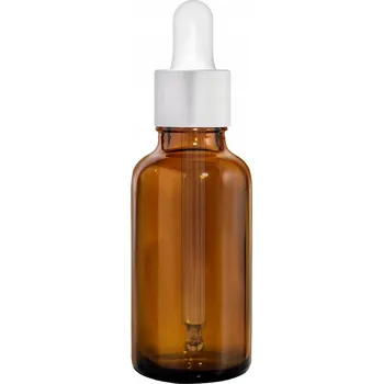 Sklenice SKLENĚNÁ LAHVIČKA 30 ml HNĚDÁ SE STŘÍBRNOU PIPETOU