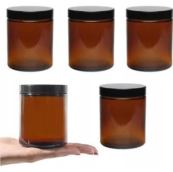 Sklenice Sklenice Lonaen hnědá skleněná 180 ml s černým víčkem, 5 ks