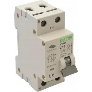 Proudový chránič Proudový chránič s jističem 16A C 2P EVOK2C1603 Tracon