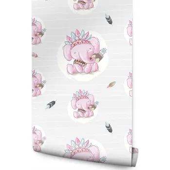 Fototapeta Tapeta pro holčičku Růžoví SLONI Peříčka Dekorace