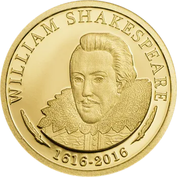 Zlatá mince William Shakespeare v nejvyšší mincovní kvalitě Proof, patří k nejmenším zlatým mincím světa.