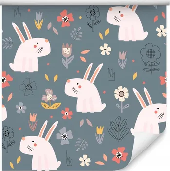 Fototapeta Tapeta pro HOLČIČKU Králíčci Květiny Minimalismus