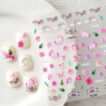 samolepka Samolepicí Vypouklé 3D Samolepky na Nehty Vzory JEDNOROŽEC DUHA