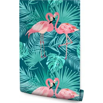 Fototapeta Tapeta Plameňáci mezi tropickými listy/266488690