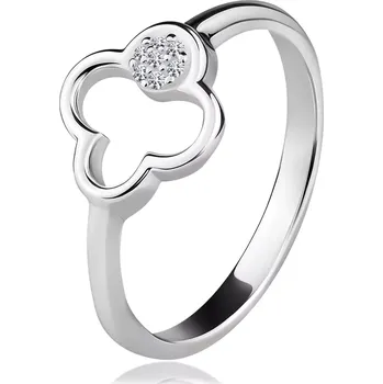 Prsten Prsten ze stříbra 925 - obrys čtyřlístku, kruh s čirými zirkony - Velikost: 54
