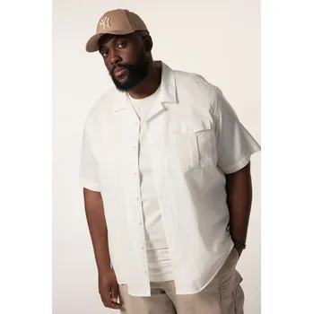 Pánská košile STHUGE, Plus size Košile STHUGE, lněná směs, krátké rukávy, Cuba límeček, hranatý střih, do 8XL pro plnoštíhlé nadměrná velikost, 836873200-1455, béžový, 6XL, Plus size oblečení, Oblečení pro vysoké muže, Nadměrné velikosti, Oblečení pro plnoštíhlé.