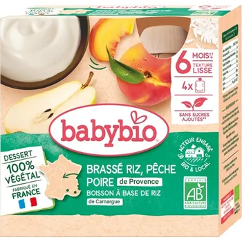 Babybio BIO Nemléčná rýžová kaše s broskví a hruškou (4×85g)
