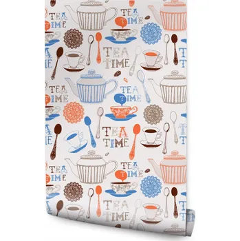 Fototapeta Tapeta klasické šálky čaj nápisy jídelna