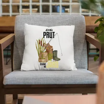 Žertovný předmět Já a můj prut čekáme na jaro - polštář s potiskem
